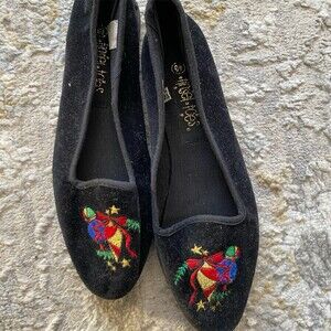 Holiday Edition Loafer Flats Womens 6.5 Black Christmas Embroidered